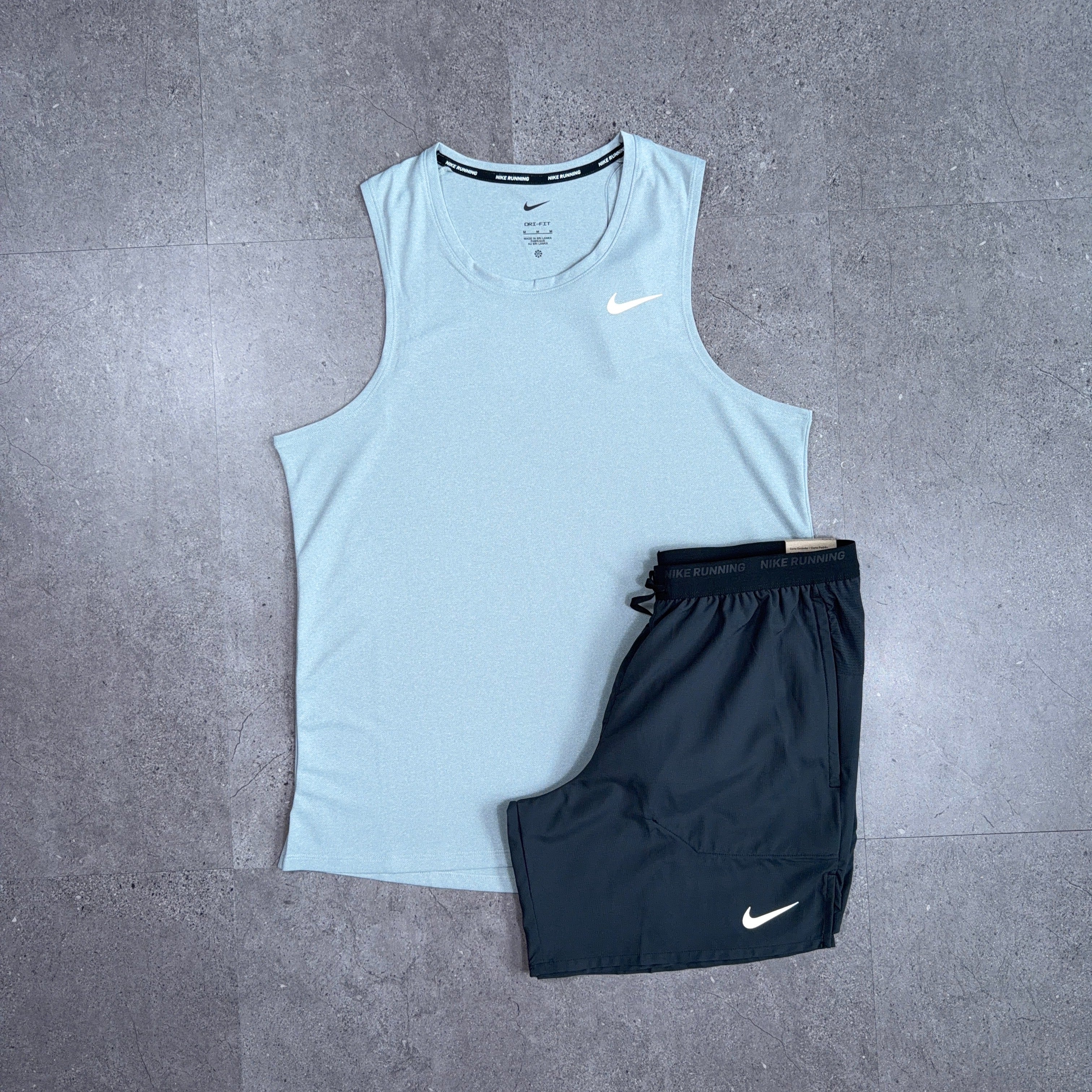 Nike Miler Vest T-Shirt/Shorts Set Grey Fog/Black
