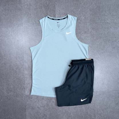 Nike Miler Vest T-Shirt/Shorts Set Grey Fog/Black