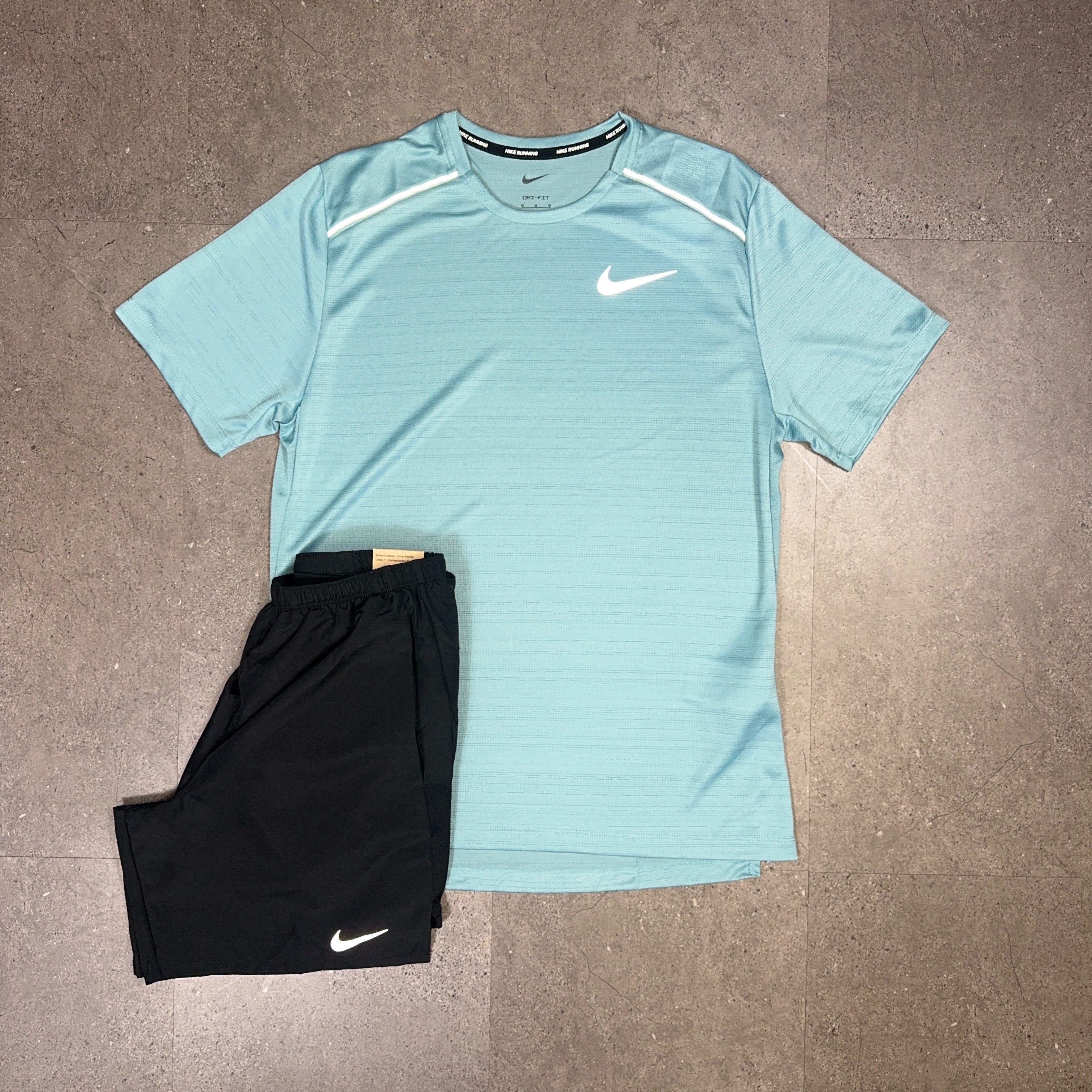 Nike Miler T-Shirt/Shorts Set Denim Turquoise/Black