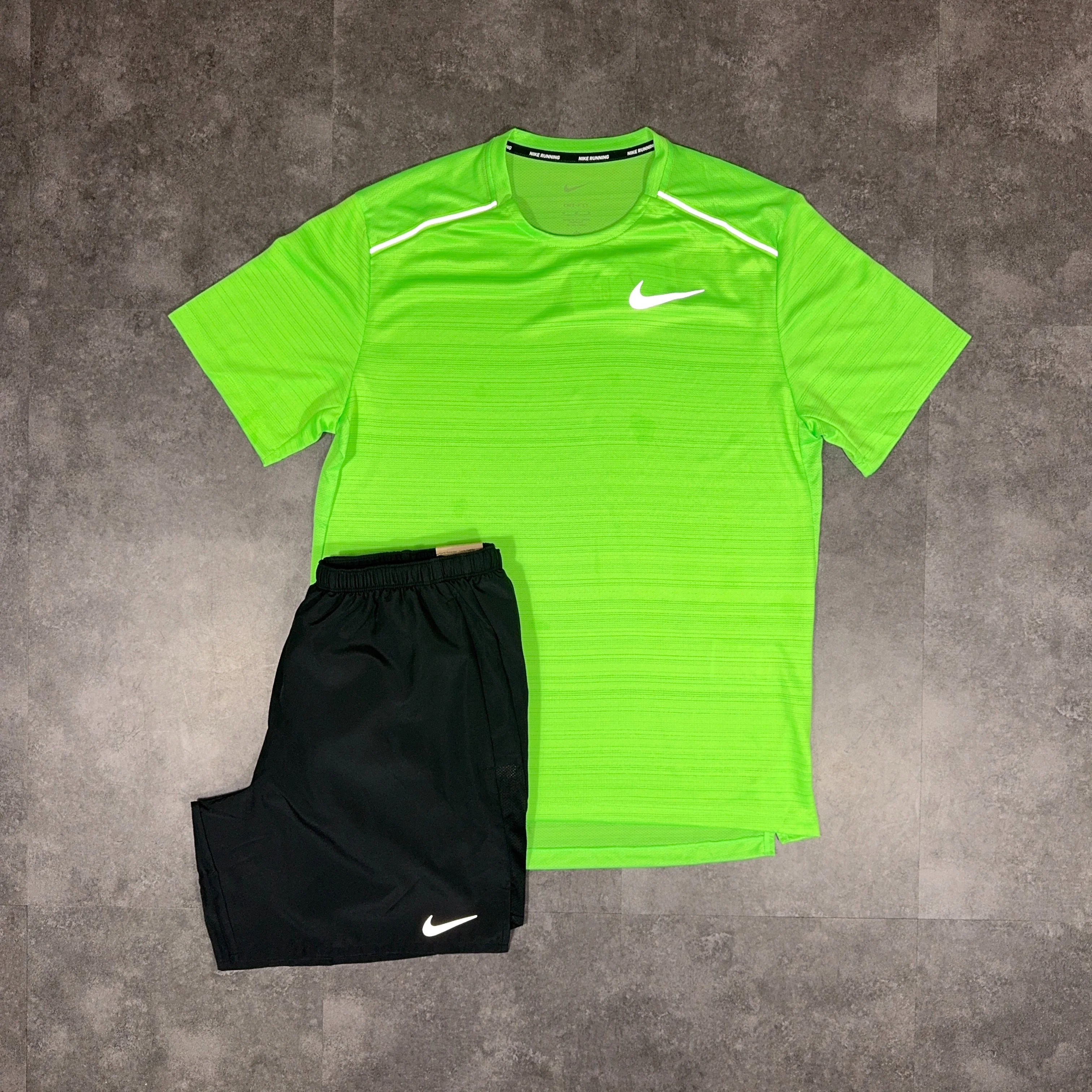 Nike Miler T-Shirt/Shorts Set Lime Green/Black