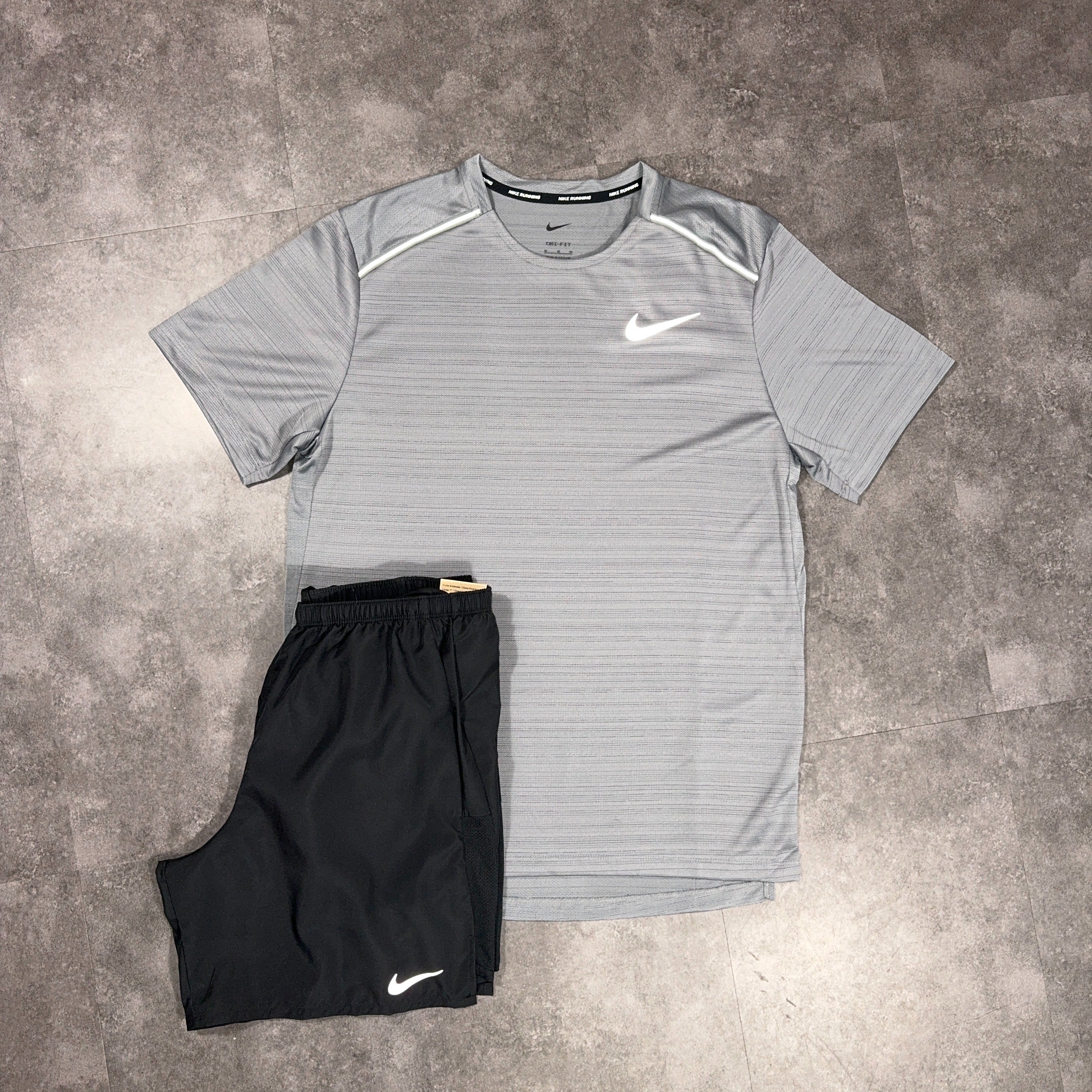 Nike Miler T-Shirt/Shorts Set Grey/Black