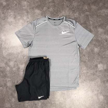 Nike Miler T-Shirt/Shorts Set Grey/Black