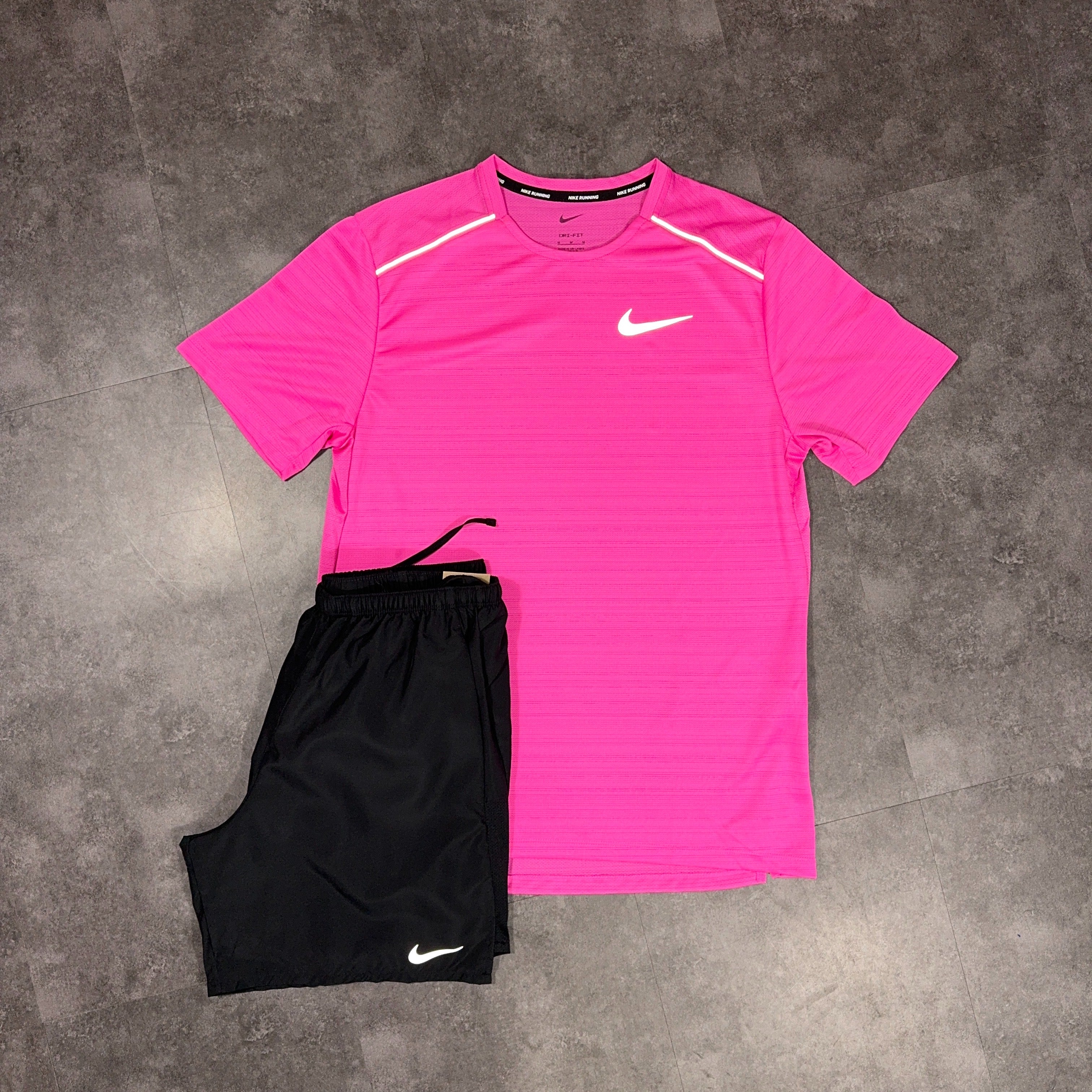 Nike Miler T-Shirt/Shorts Set Hot Pink/Black