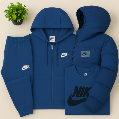 ™ Men’s Complete Set – Fleece Tracksuit + Logo T-Shirt + Winter Puffer Jacket