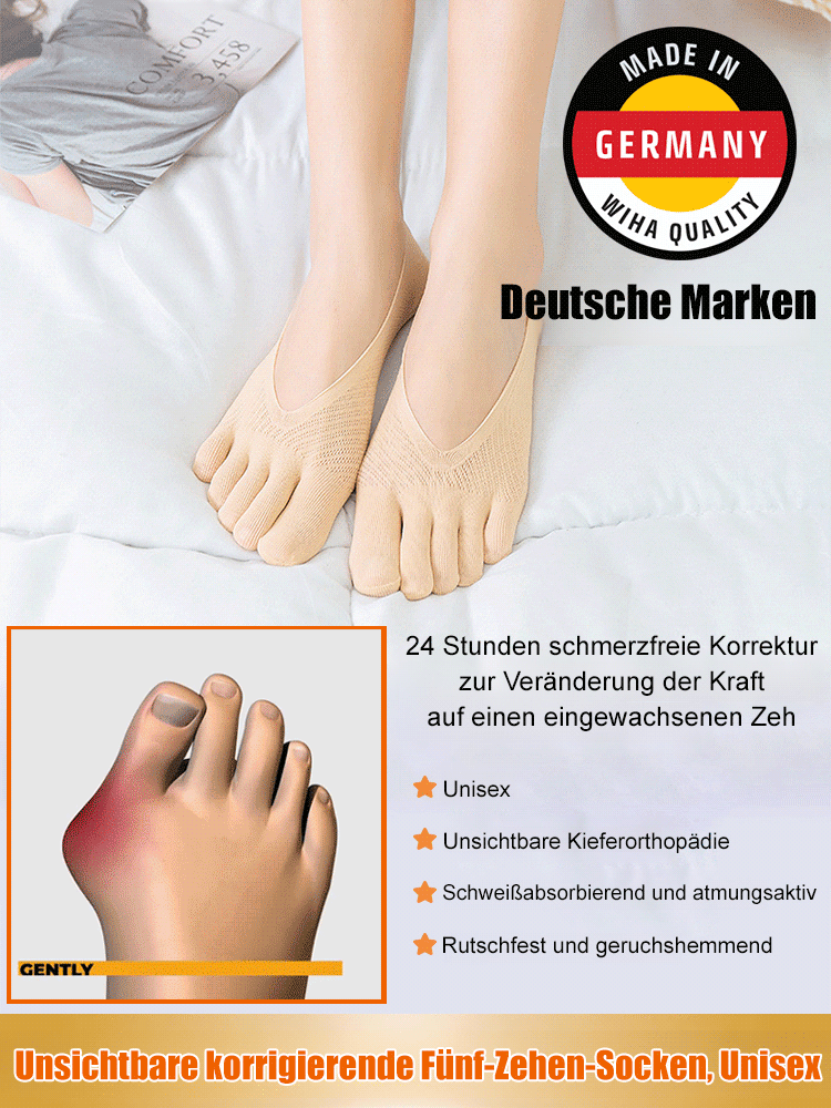 Orthopäden empfehlen unsichtbare, korrigierende Fünf-Finger-Socken.