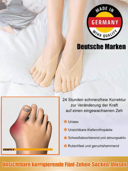 Orthopäden empfehlen unsichtbare, korrigierende Fünf-Finger-Socken.