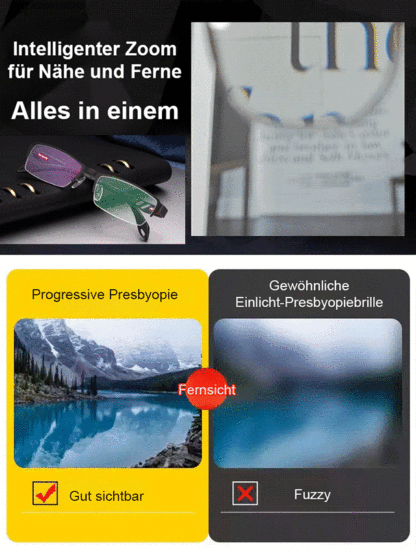 Beta-Titanrahmen + hochauflösende Gläser, Ein-Knopf-Umschaltung zwischen Nah- und Fernsicht, 99,9 % Blaulichtfilter ✨