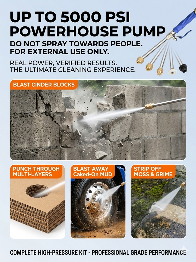 【US Patented, 10X Pressure Boost!】High-pressure water gun kit【5000 PSI high pressure, removes stubborn stains in 1 second!】
