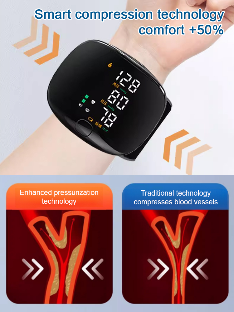 This medical-grade portable wrist blood pressure monitor allows for real-time monitoring at home, with the same accuracy as in hospitals, and is suitable for the whole family!