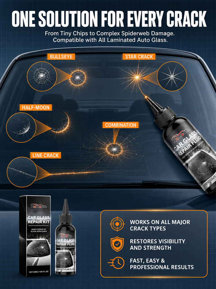 [Instant Repair] Car Glass Crack Repair Fluid，Limited-time Buy 1 Get 1 Free—suitable for all glass!