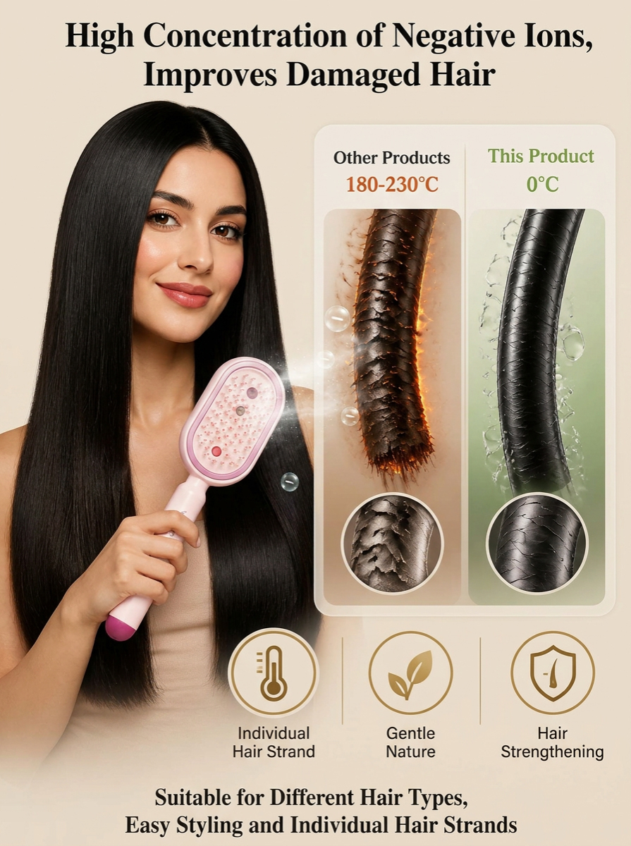 A multifunctional, leave-in essential oil hair care comb with red light therapy—instantly smooths hair, provides salon-grade scalp care, effectively prevents hair loss, and promotes hair regrowth!