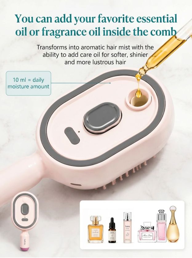 A multifunctional, leave-in essential oil hair care comb with red light therapy—instantly smooths hair, provides salon-grade scalp care, effectively prevents hair loss, and promotes hair regrowth!