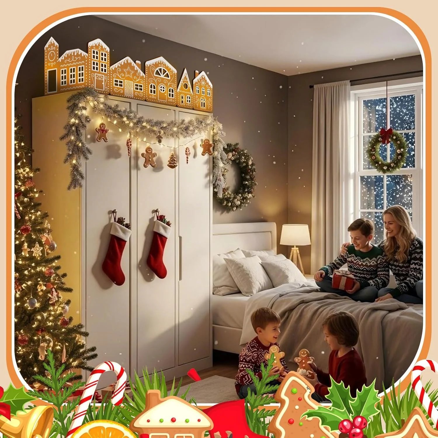 🎄TikTok Christmas Sale -70% OFF✨Gingerbread Village Magic(2 gingerbread house cardboards + 1 string light)