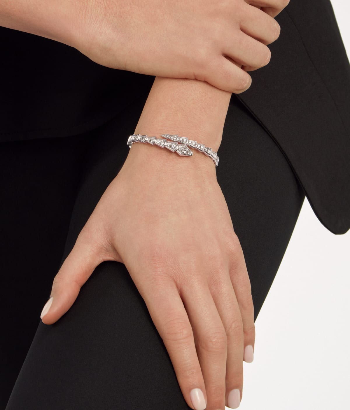 Bob Snake Giorno  Bracelet, White Gold, Moissanite Pavé,925 Silver