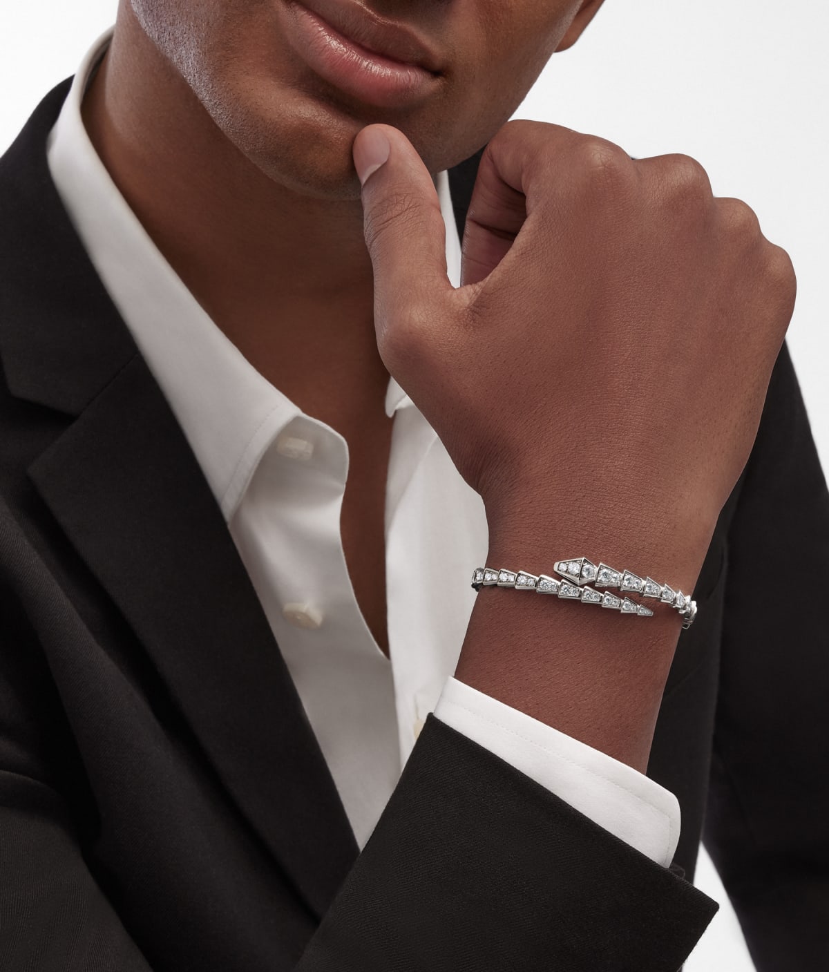 Bob Snake Giorno  Bracelet, White Gold, Moissanite Pavé,925 Silver