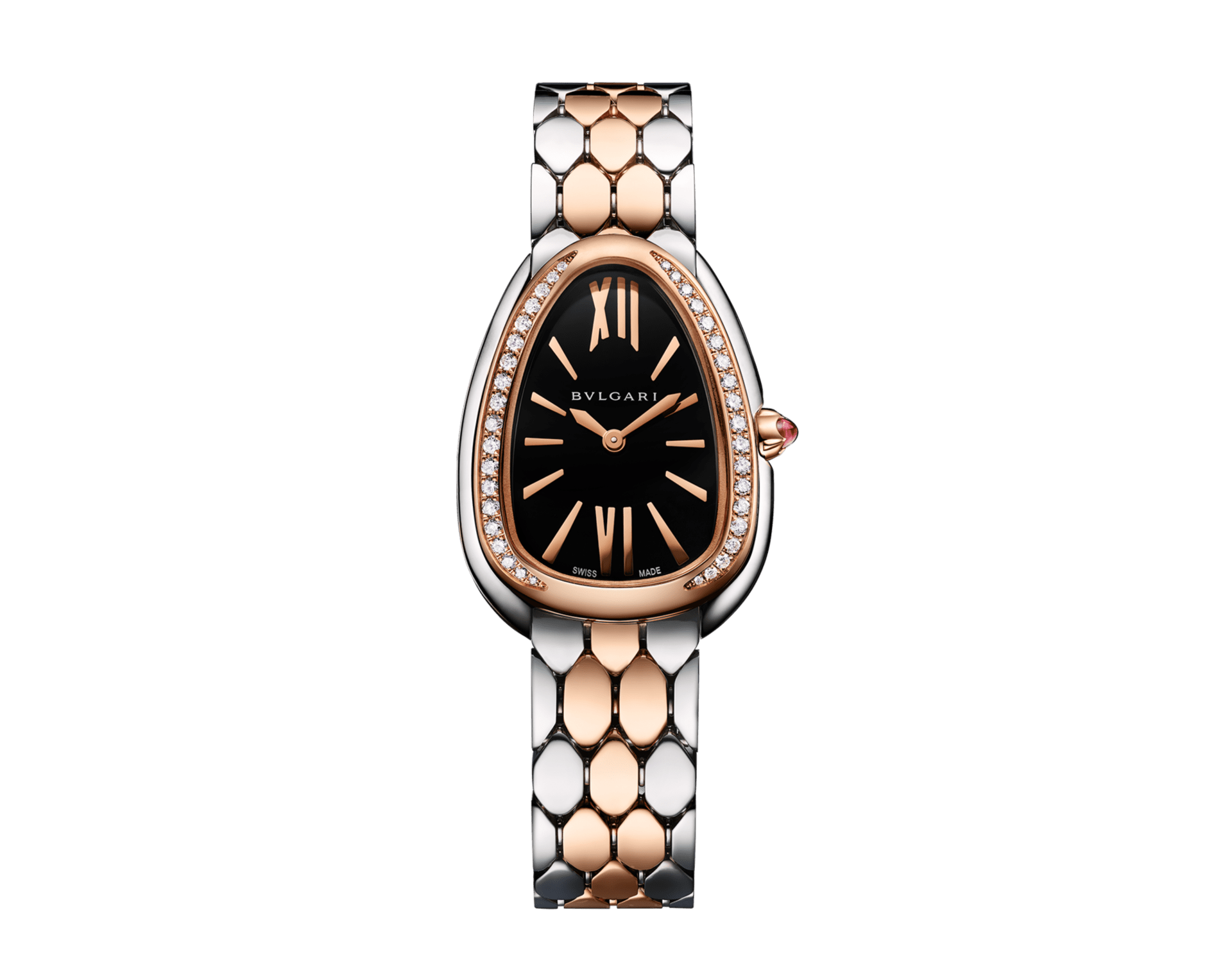 Bob Snake Spiga Rose Gold Watch Bezel Set With Brilliant-cut Diamonds Black Dial