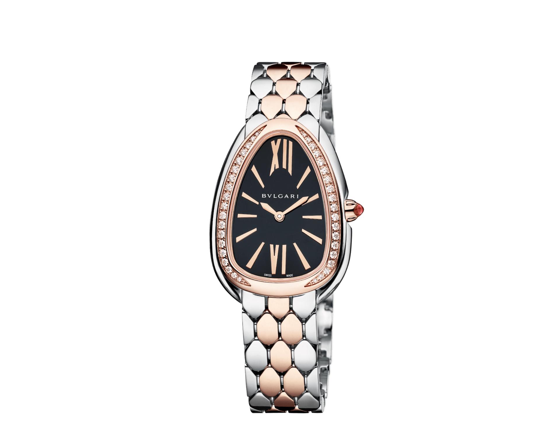 Bob Snake Spiga Rose Gold Watch Bezel Set With Brilliant-cut Diamonds Black Dial