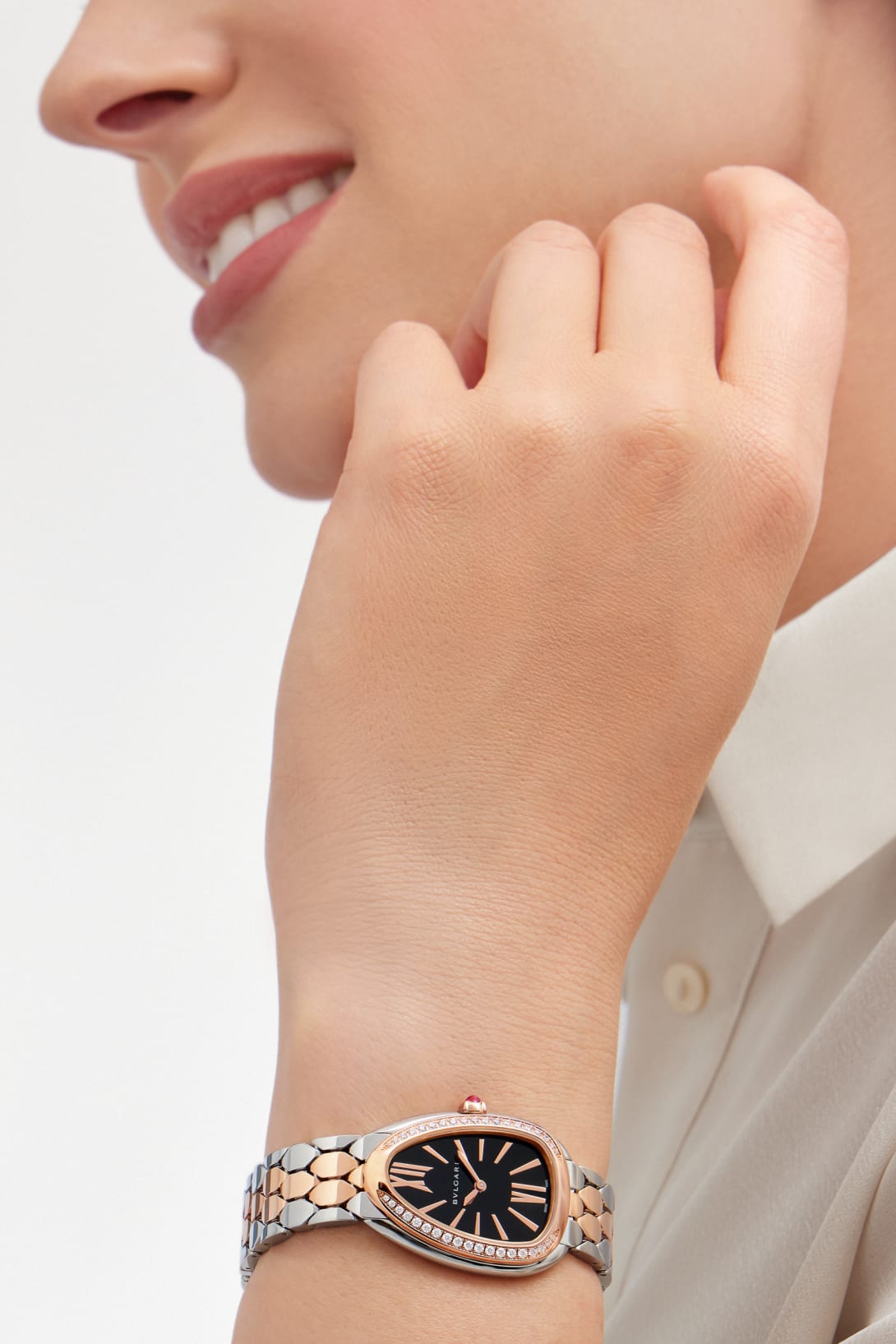 Bob Snake Spiga Rose Gold Watch Bezel Set With Brilliant-cut Diamonds Black Dial