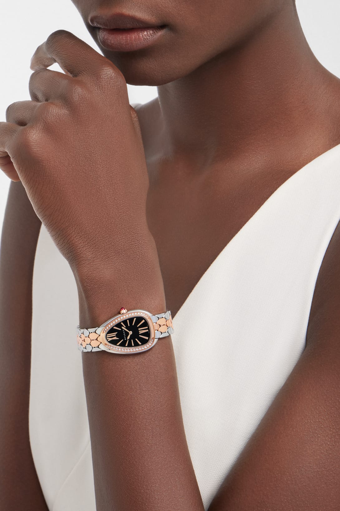 Bob Snake Spiga Rose Gold Watch Bezel Set With Brilliant-cut Diamonds Black Dial