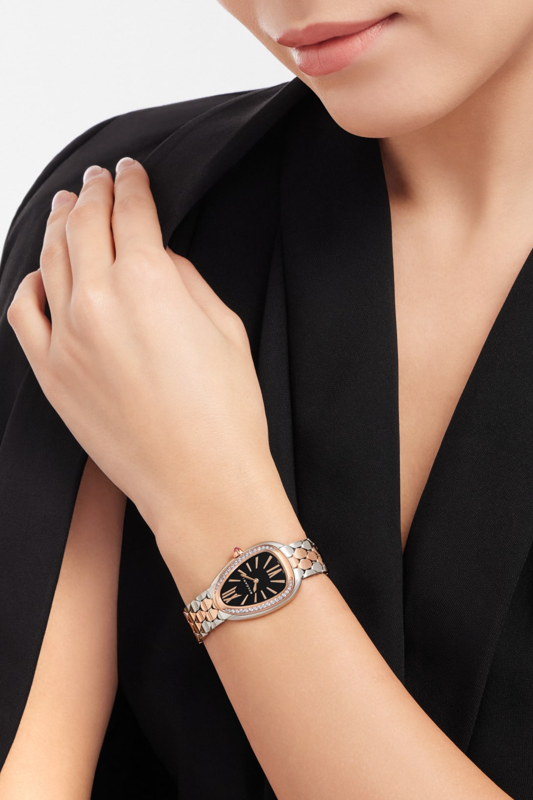 Bob Snake Spiga Rose Gold Watch Bezel Set With Brilliant-cut Diamonds Black Dial