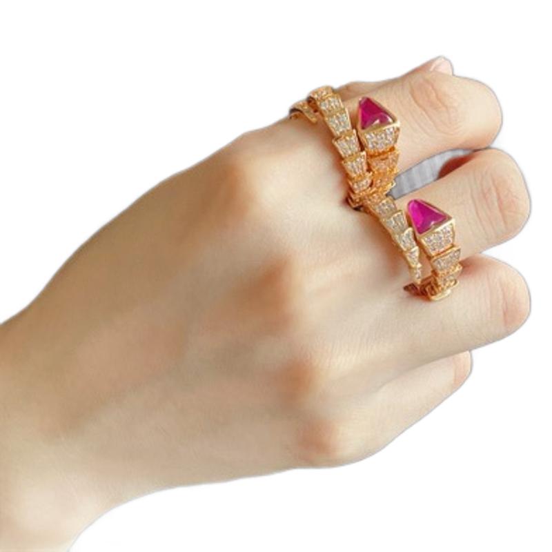 Lotteds Bob Cora Ring, Rose Gold, Moissanite & Ruby Pavé Accents (Adjustable)