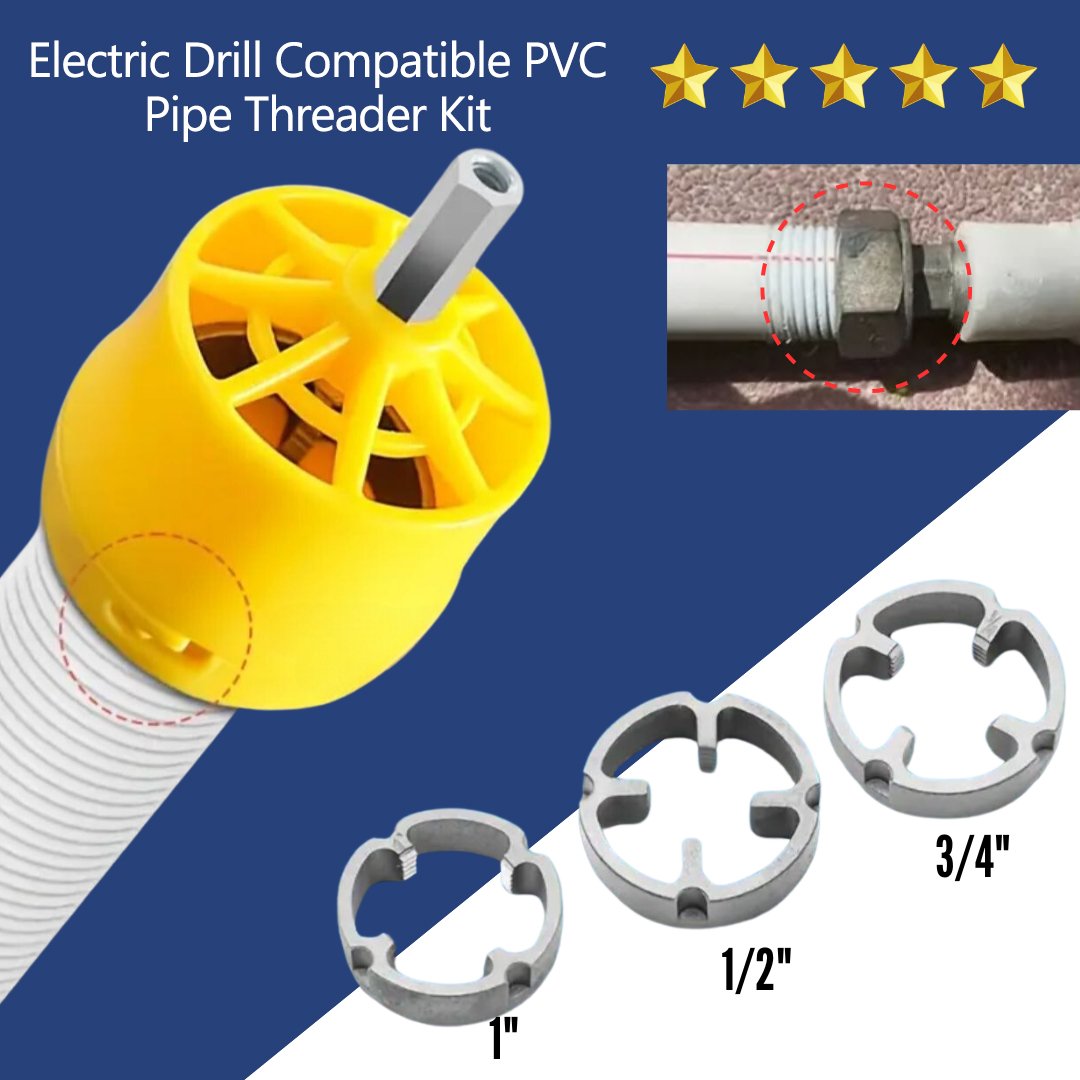 🎉Last Day Clearance Sale - 49% OFF🌲Electric Drill Compatible PVC Pipe Threader Kit with Various Die Sizes-SLOOSELYK