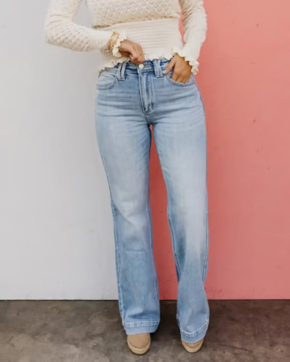 🏆LAST DAY SALE 50% OFF - Plus Size High Rise Vintage Wash Straight Leg Jeans