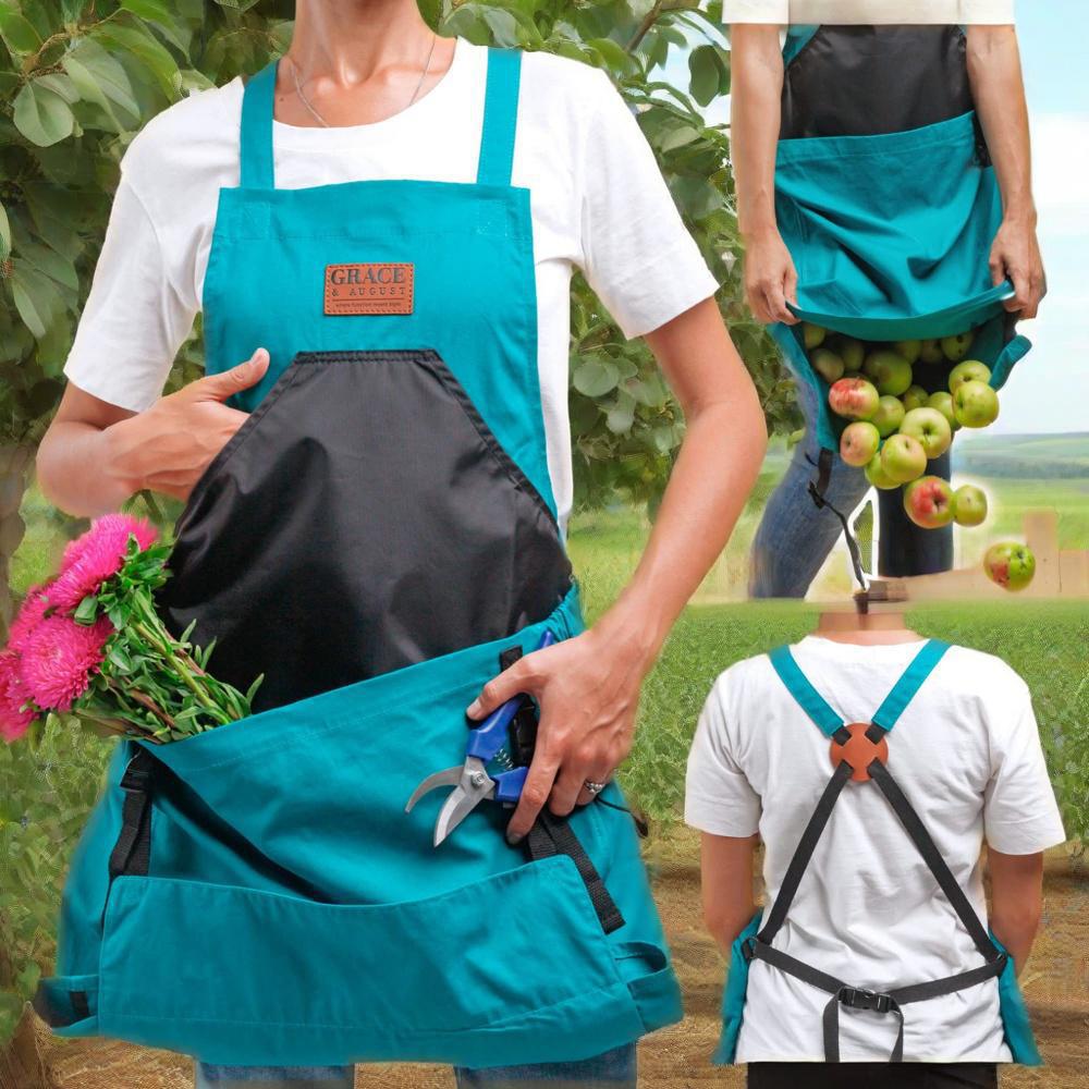 Cross Back Gardening Apron With Deep Kangaroo Release Pockets