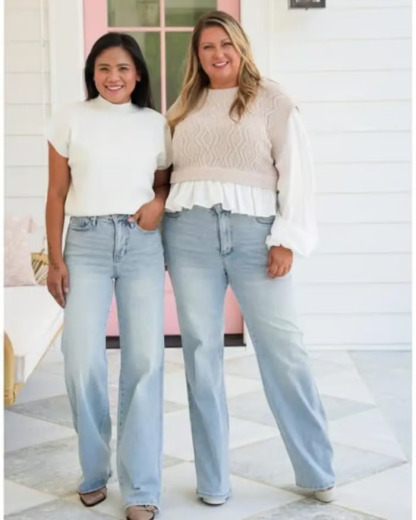 🏆LAST DAY SALE 50% OFF - Plus Size High Rise Vintage Wash Straight Leg Jeans