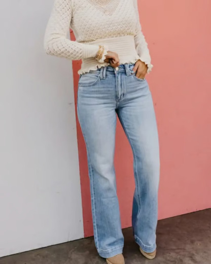 🏆LAST DAY SALE 50% OFF - Plus Size High Rise Vintage Wash Straight Leg Jeans