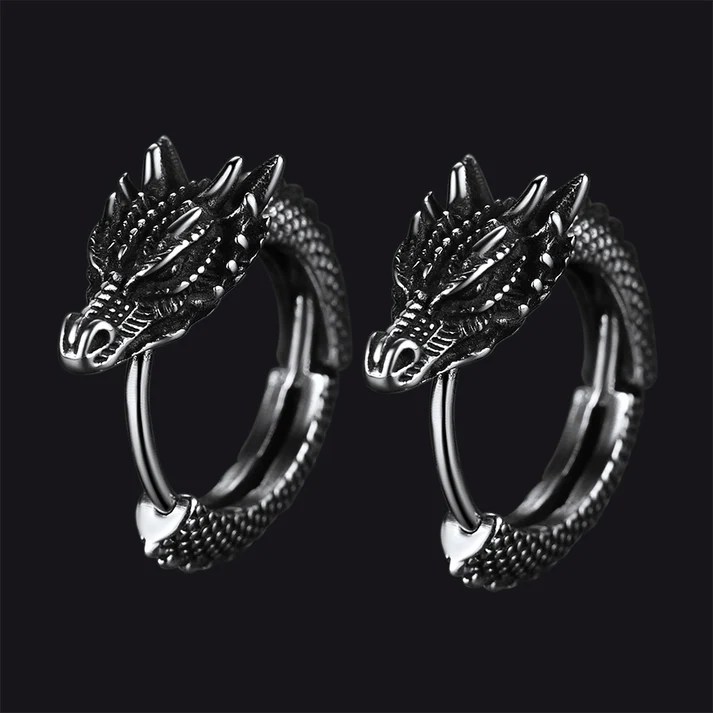 Dragon Hoop Earrings Punk Small Dragon Hoop Earrings for Men Women