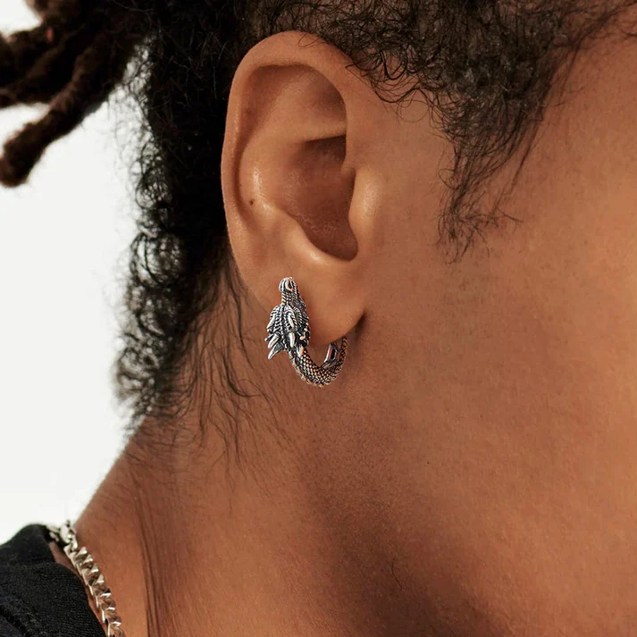 Dragon Hoop Earrings Punk Small Dragon Hoop Earrings for Men Women