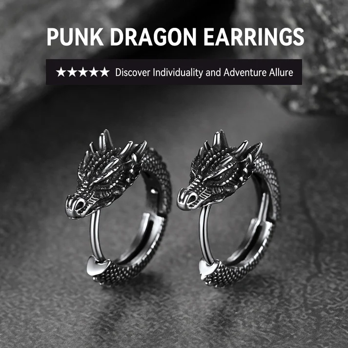 Dragon Hoop Earrings Punk Small Dragon Hoop Earrings for Men Women