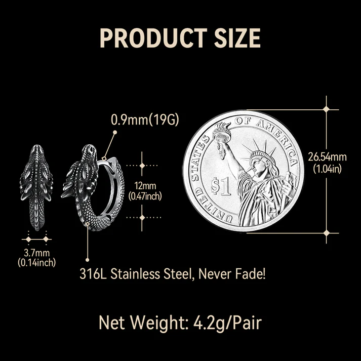 Dragon Hoop Earrings Punk Small Dragon Hoop Earrings for Men Women