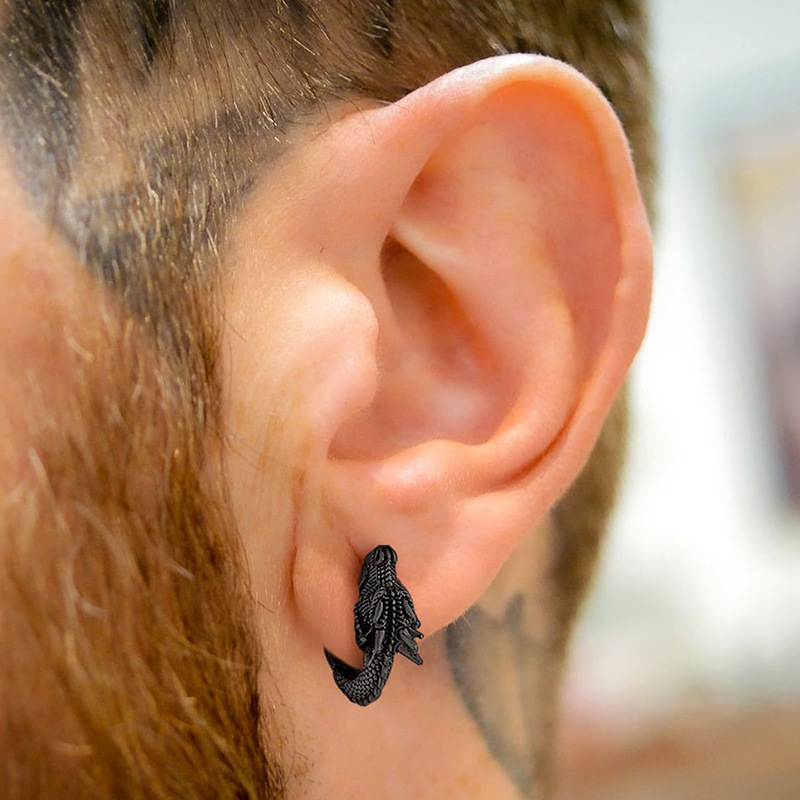 Dragon Hoop Earrings Punk Small Dragon Hoop Earrings for Men Women