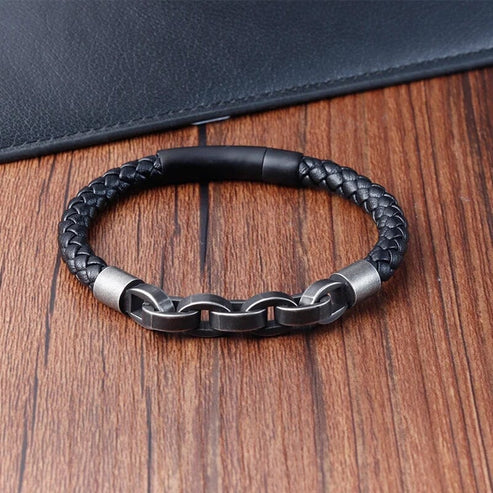 Viking Chain Leather Bracelet