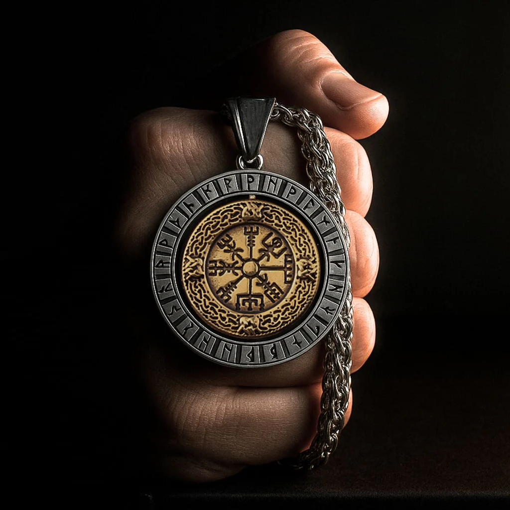 Viking Vegvisir Rotating Pendant Necklace