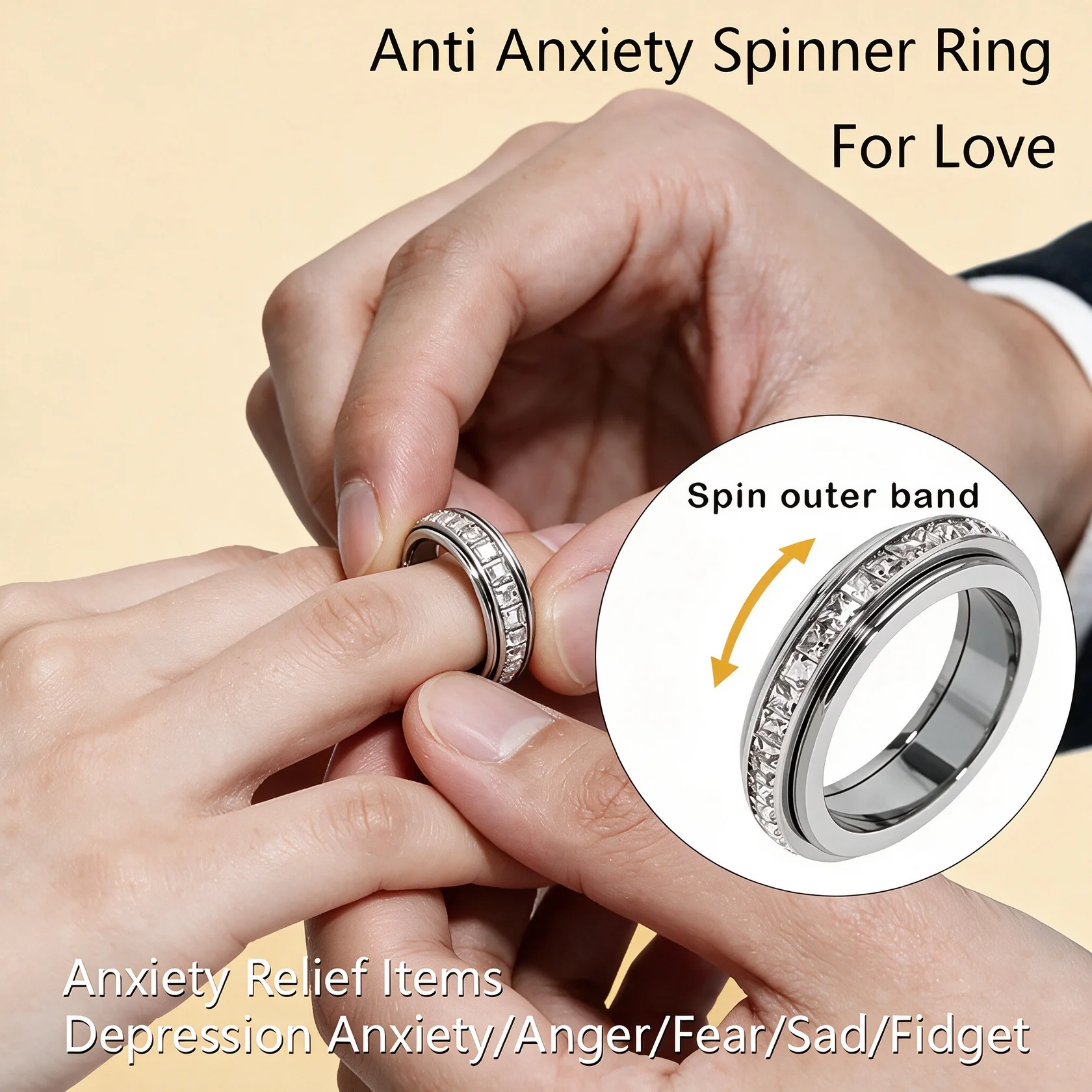 Titanium Steel Spinner Fidget Ring for Men Women