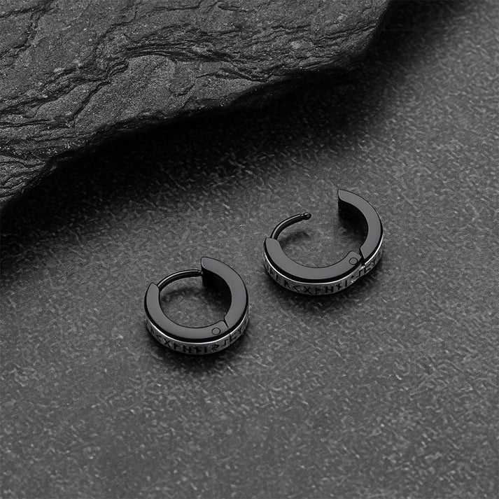 Viking Norse Rune Huggie Hoop Earrings for Men
