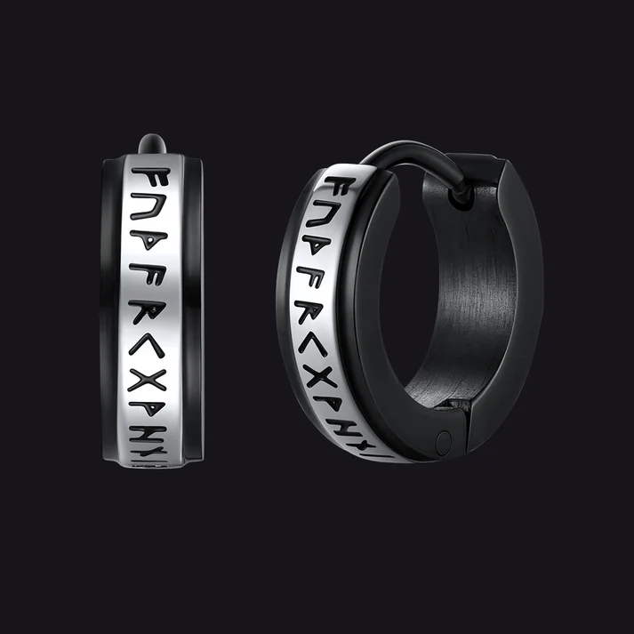 Viking Norse Rune Huggie Hoop Earrings for Men