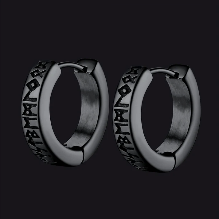 Norse Viking Runes Hoop Huggie Earrings For Men Women