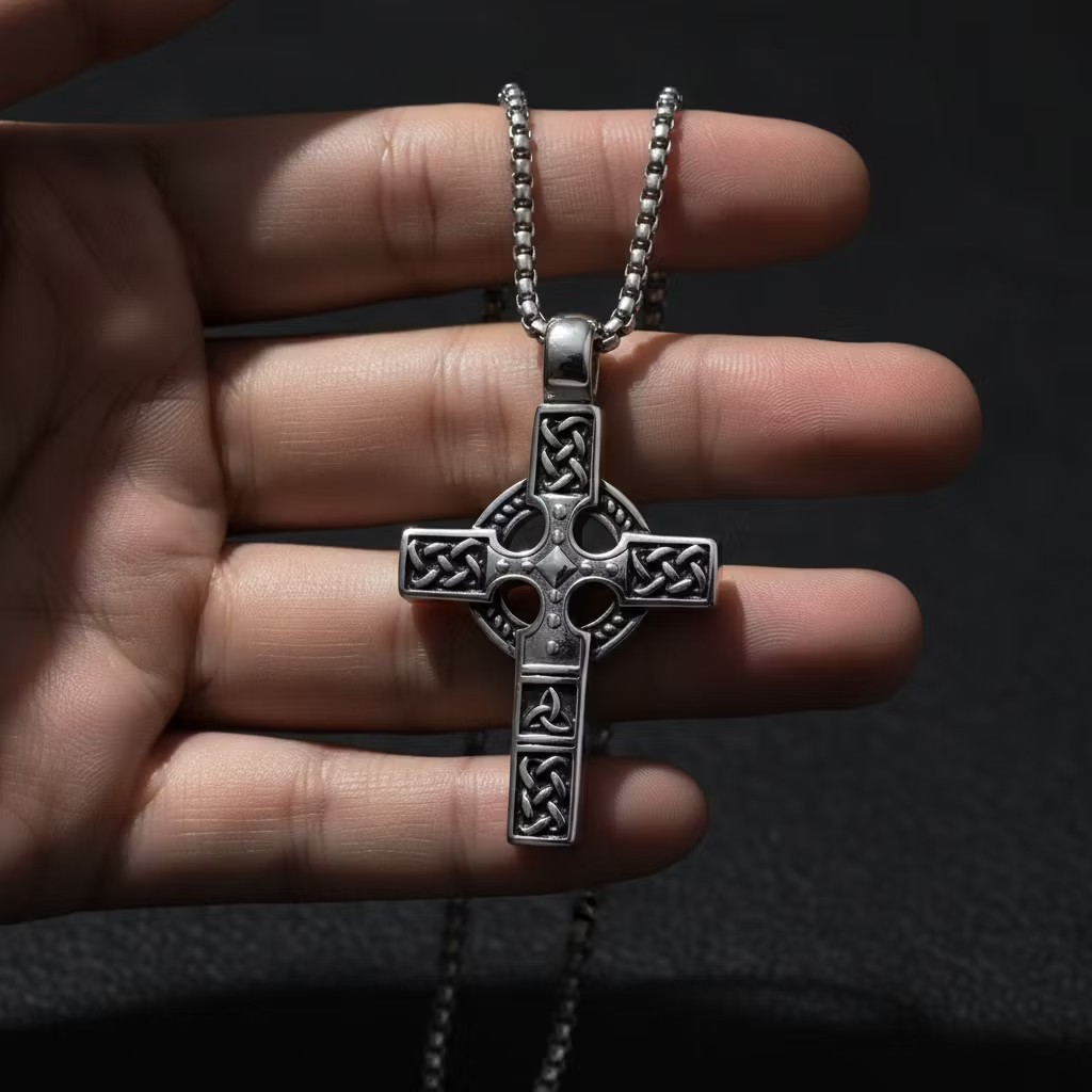 Celtic Knot Titanium Steel Cross Necklace 