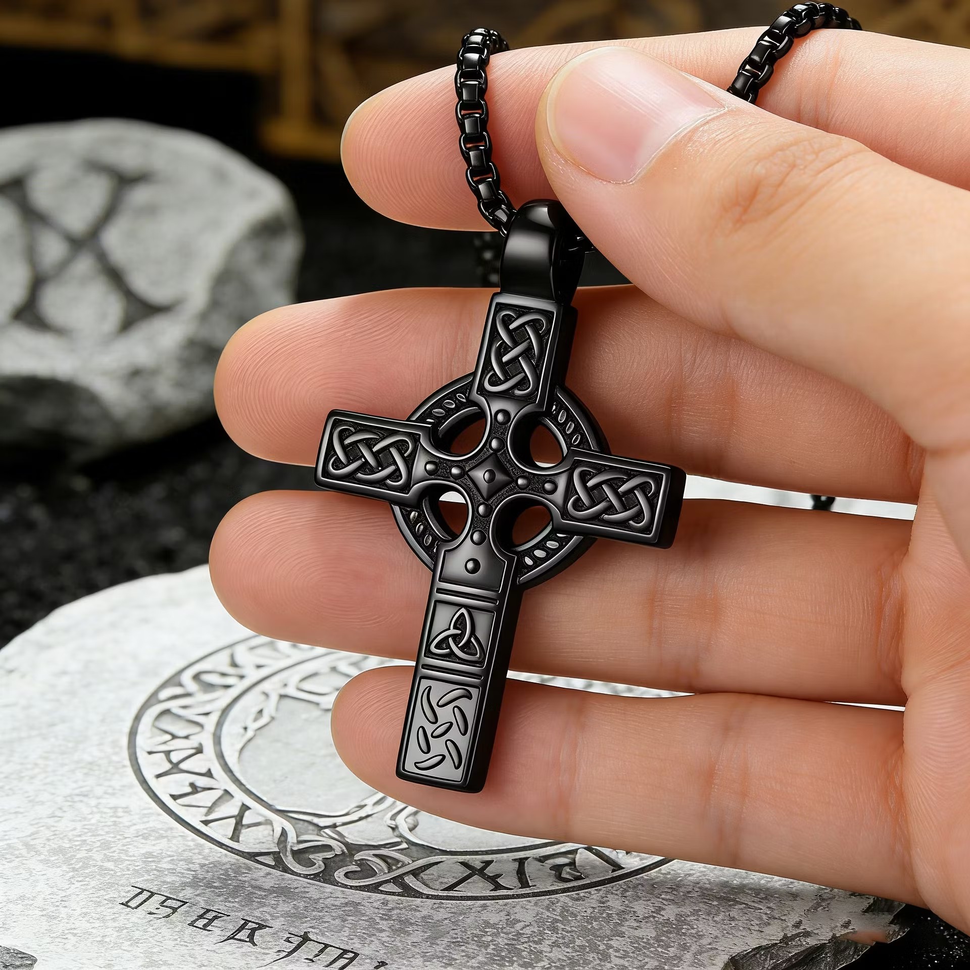 Celtic Knot Titanium Steel Cross Necklace 