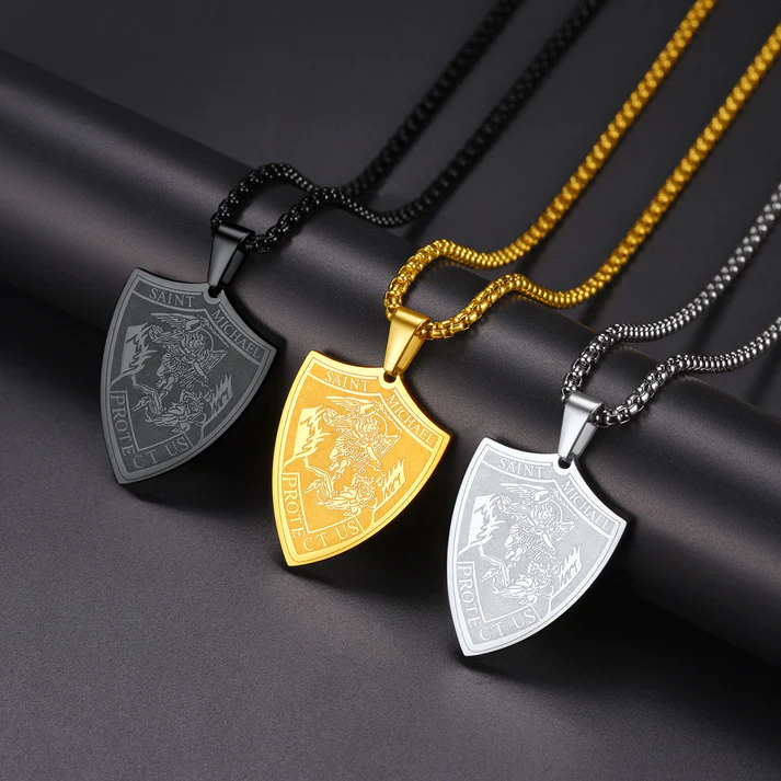 Archangel Saint Michael Shield Pendant Necklace