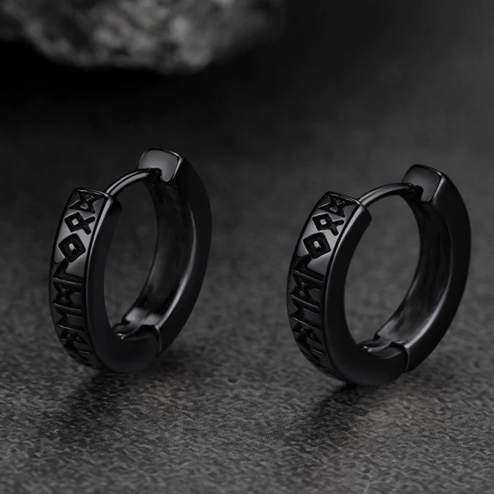 Norse Viking Runes Hoop Huggie Earrings For Men Women