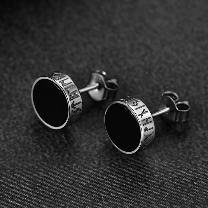 Viking Runes Black Onyx Stud Earrings