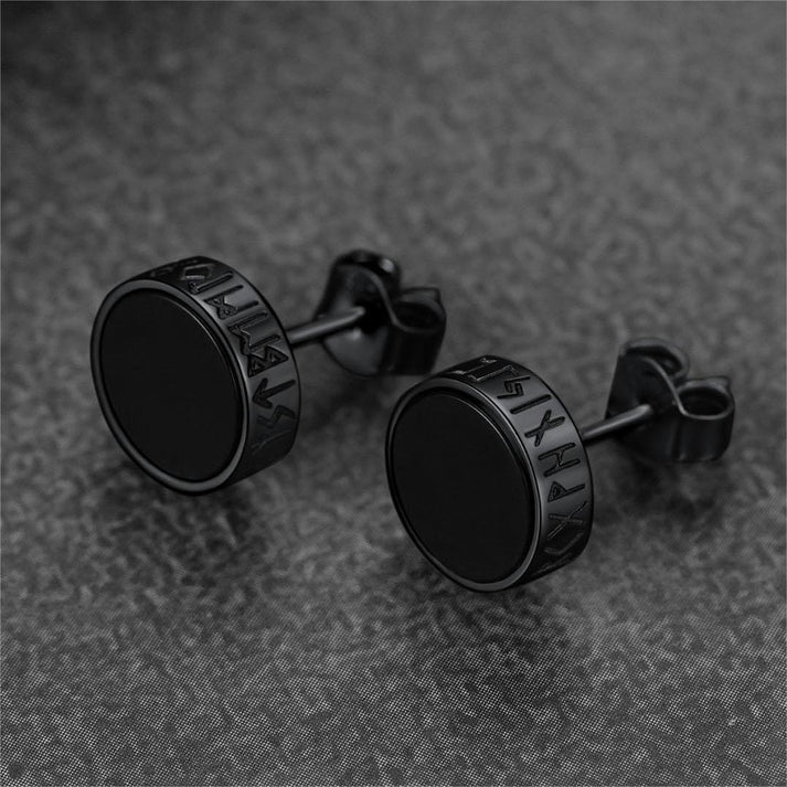 Viking Runes Black Onyx Stud Earrings