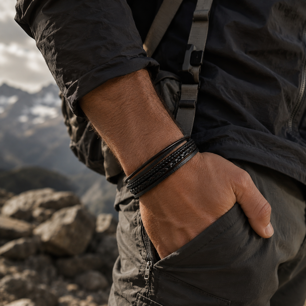 Iron Weave Leather Multi-Layer Bracelet