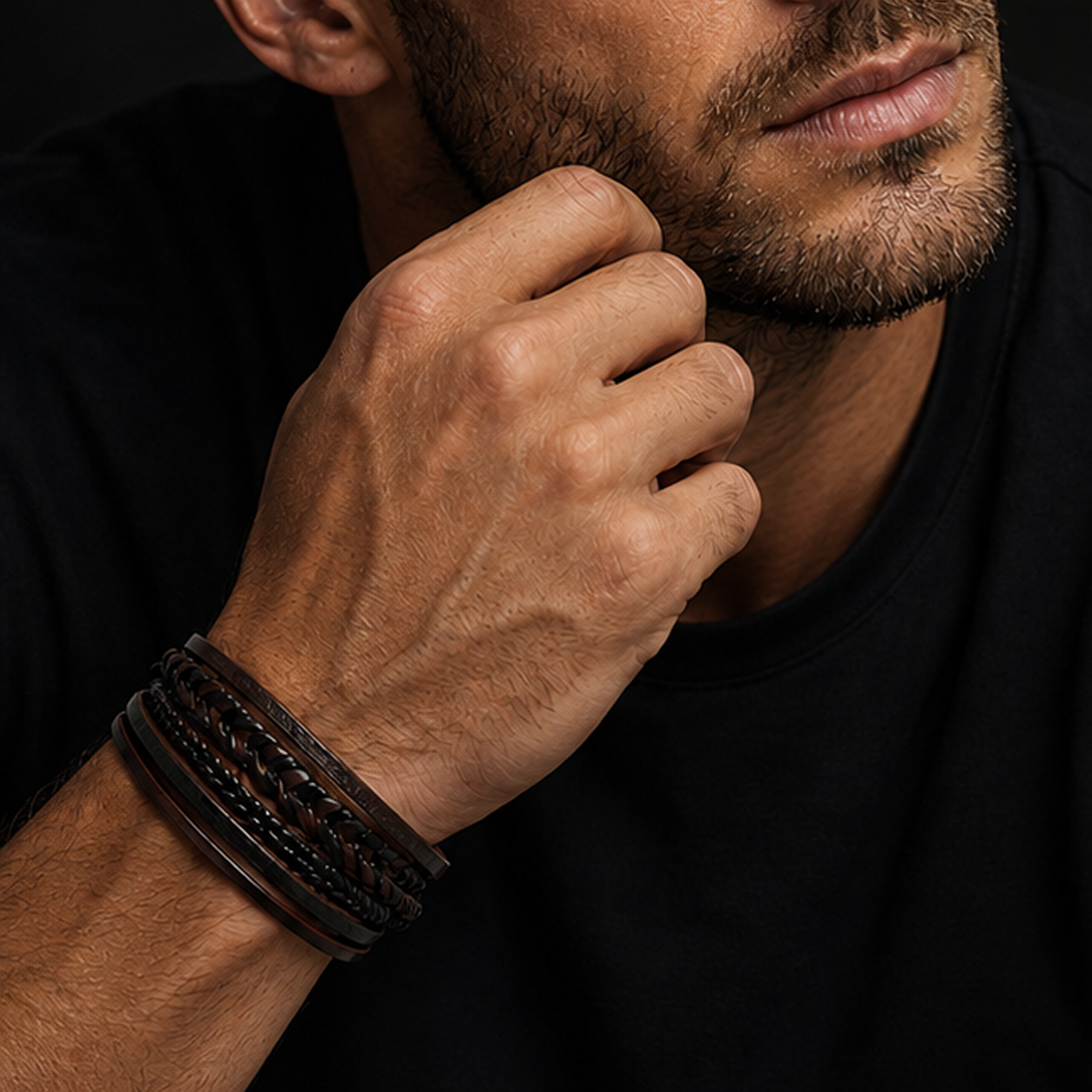 Iron Weave Leather Multi-Layer Bracelet