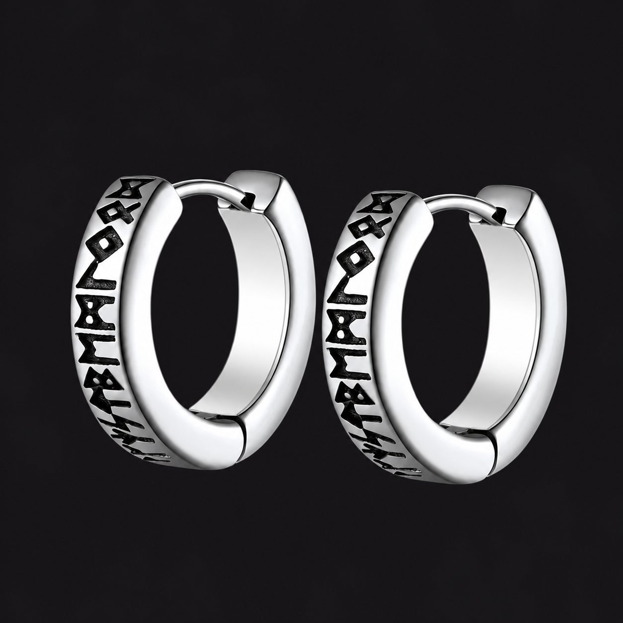 Norse Viking Runes Hoop Huggie Earrings For Men Women